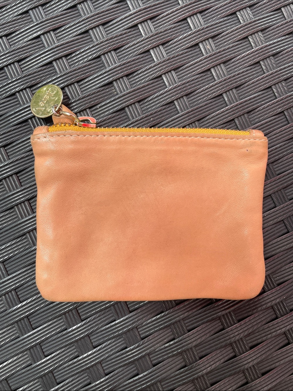 Clare V Tan Leather Coin Clutch- Gold Logo Charm Pouch